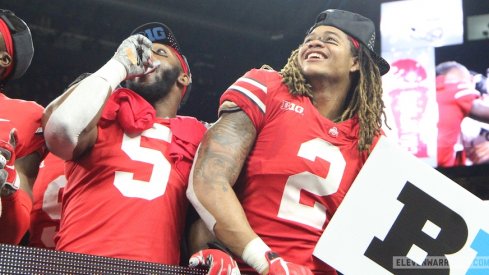 Baron Browning and Chase Young celebrate the 2018 Big Ten championship.