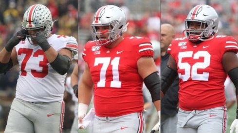 Left guard Jonah Jackson, center Josh Myers and right guard Wyatt Davis anchor Ohio State's offensive line. 