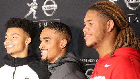 Justin Fields, Jalen Hurts and Chase Young at the Heisman Trophy ceremony