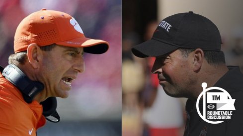 Dabo Swinney and Ryan Day square off in tomorrow's College Football Playoff semifinal between Clemson and Ohio State. (Jamie Rhodes-USA TODAY Sports)