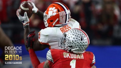 Jeff Okudah is about to force a fumble, or so Buckeye fans thought. 