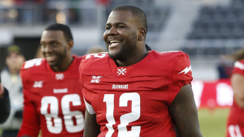 Cardale Jones celebrates victory in first-ever XFL game.