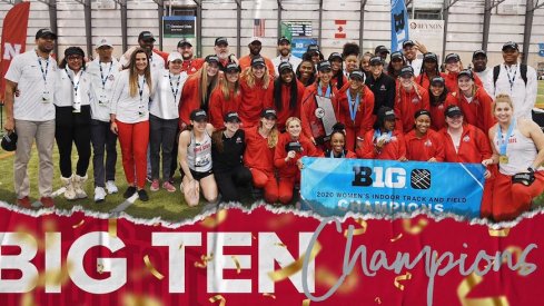 Ohio State women's track and field celebrates its Big Ten title.