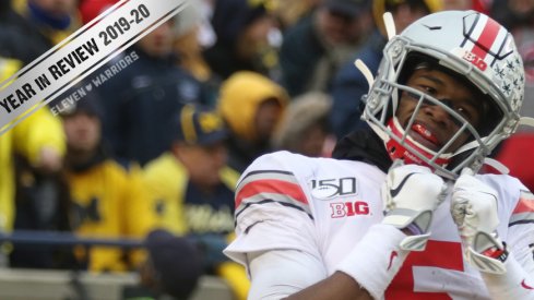 Garrett Wilson celebrates during Ohio State's 56-27 win over Michigan.