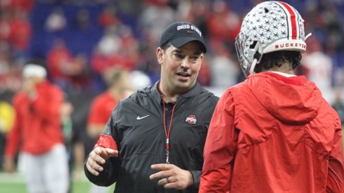 Ryan Day talking to an Ohio State football player