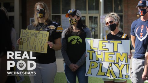 Iowa and Illinois parents at the Big Ten parents' rally in Rosemont, Illinois.