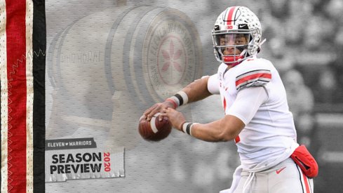 Nov 30, 2019; Ann Arbor, MI, USA; Ohio State Buckeyes quarterback Justin Fields (1) looks to throw during the fourth quarter against the Michigan Wolverines at Michigan Stadium. Mandatory Credit: Tim Fuller-USA TODAY Sports