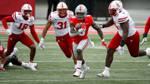 Trey Sermon eludes multiple Nebraska defenders on his way to a big run.