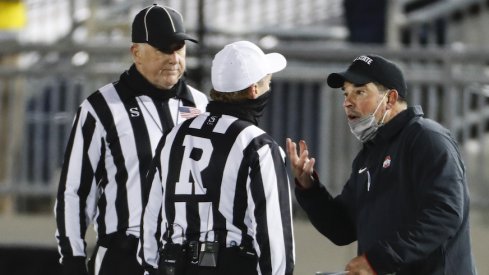 Ryan Day talking to the officials