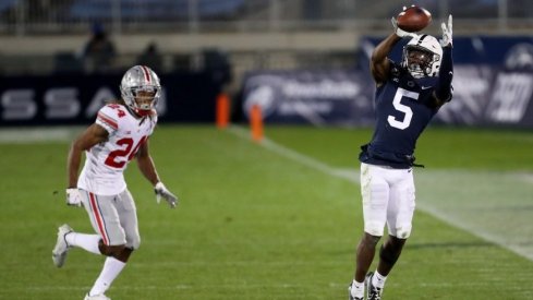 Jahan Dotson had his way with Ohio State's secondary, recording eight receptions for 144 yards and three touchdowns.