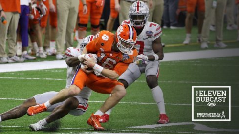 Clemson's Trevor Lawrence gets tackled in the Sugar Bowl against Ohio State