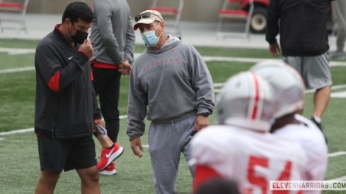 Ryan Day and Mickey Marotti at a 2020 Ohio State football practice