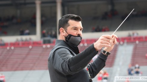 Ryan Day conducting the band prior to the 2021 Ohio State spring game