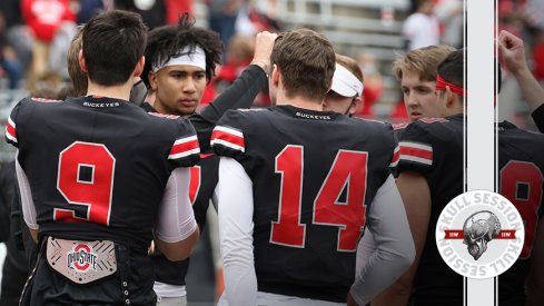 CJ Stroud is talking to the other quarterbacks in today's skull session.