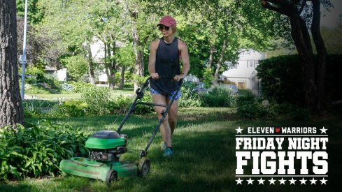 Chrystal Wuertz mows the front yard of her home in Des Moines on Wednesday, May 26, 2021. Several days of steady precipitation has brought much-needed rain across Iowa, improving the drought conditions