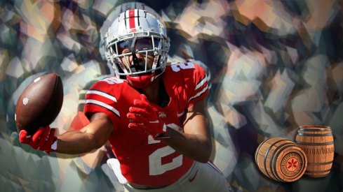 hio State Buckeyes wide receiver Chris Olave (2) can't come up with the catch against Maryland Terrapins during the third quarter of their NCAA college football game at Ohio Stadium in Columbus, Ohio on October 9, 2021.