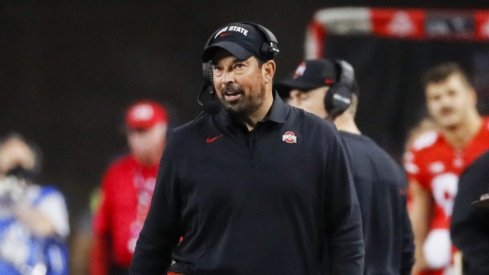 Ohio State Buckeyes head coach Ryan Day walks along the sideline during the second quarter of a NCAA Division I football game between the Ohio State Buckeyes and the Akron Zips on Saturday, Sept. 25, 2021 at Ohio Stadium in Columbus, Ohio. Cfb Akron Zips At Ohio State Buckeyes