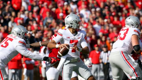 C.J. Stroud drops back to pass against Nebraska