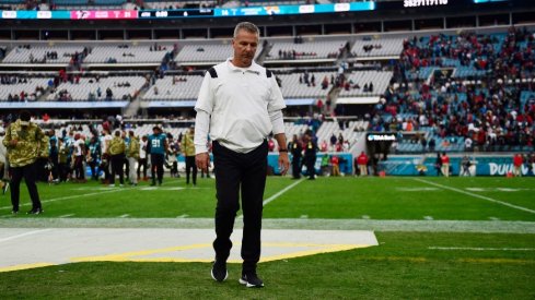 Jacksonville Jaguars head coach Urban Meyer walks off the field after the game Sunday, Nov. 28, 2021 at TIAA Bank Field in Jacksonville. The Jaguars hosted the Falcons during a regular season NFL matchup. 