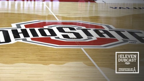 Ohio State logo at mid-court in The Schott