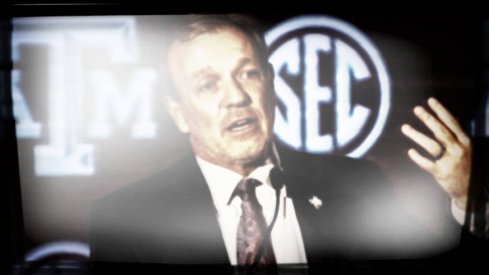 Jul 21, 2021; Hoover, Alabama, USA; Texas A&M Aggies head coach Jimbo Fisher speaks to the media during SEC Media Days at Hyatt Regency Birmingham. Mandatory Credit: Vasha Hunt-USA TODAY Sports