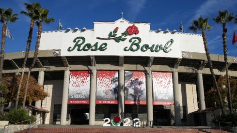 Jan 1, 2022; Pasadena, California, USA; A general overall view of the Rose Bowl Stadium facade during the 2022 Rose Bowl. Mandatory Credit: Kirby Lee-USA TODAY Sports