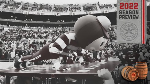 Brutus Buckeye does pushups during the fourth quarter of the NCAA football game between the Ohio State Buckeyes and the Michigan State Spartans at Ohio Stadium in Columbus on Saturday, Nov. 20, 2021. Ohio State won 56-7. 