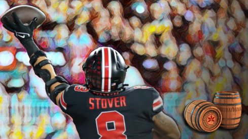 Sep 24, 2022; Columbus, Ohio, USA; Ohio State Buckeyes tight end Cade Stover (8) reaches out for the ball during the second quarter against the Wisconsin Badgers at Ohio Stadium. Mandatory Credit: Joseph Maiorana-USA TODAY Sports