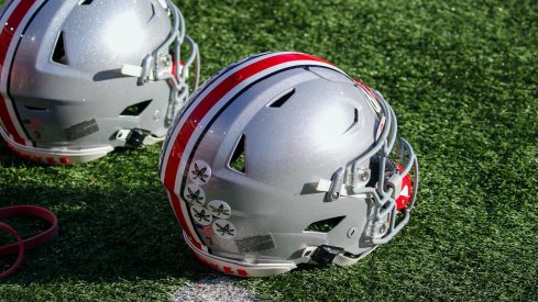 Helmets belonging to the Ohio State Buckeyes football team