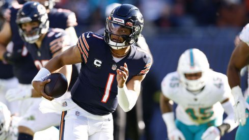 Justin Fields running for a 61-yard touchdown vs. the Dolphins.