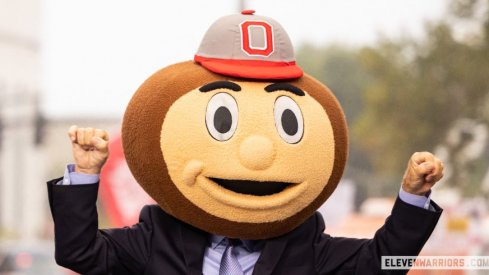 Lee Corso wearing the Brutus head on College GameDay.