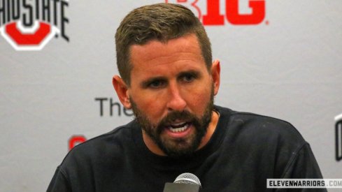 Wide receivers coach Brian Hartline of the Ohio State University Buckeyes