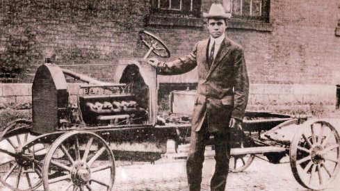 Fred Patterson with an automobile from his father’s manufacturing company.