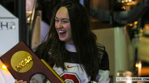 Liz Schepers of The Ohio State Women's Hockey Team celebrates the 2022 National Championship