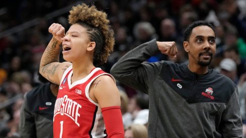 Rikki Harris and Ohio State assistant coach Wesley Brooks