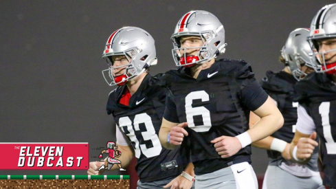 Ohio State quarterbacks Kyle McCord and Devin Brown