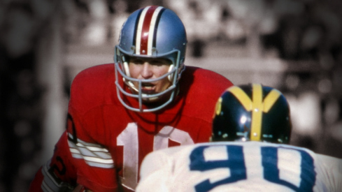 Nov 23, 1968, Columbus, OH, USA; FILE PHOTO; Ohio State Buckeyes quarterback Rex Kern (10) under center against the Michigan Wolverines during the 1968 season at Ohio Stadium. Mandatory Credit: Malcolm Emmons-USA TODAY Sports