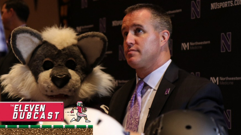 Willie the Wildcat and former Northwestern football head coach Pat Fitzgerald