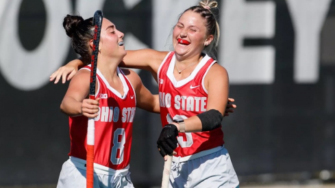 Makenna Webster and Sarah Richards celebrate a goal