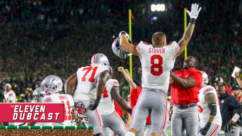 Ohio State tight end Cade Stover celebrates