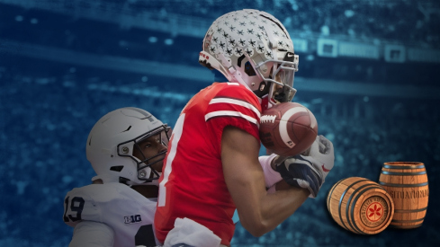 Nov 23, 2019; Columbus, OH, USA; Penn State Nittany Lions cornerback John Reid (29) prevents Ohio State Buckeyes wide receiver Chris Olave (17) from making a touchdown reception in the first half at Ohio Stadium. Mandatory Credit: Greg Bartram-USA TODAY Sports