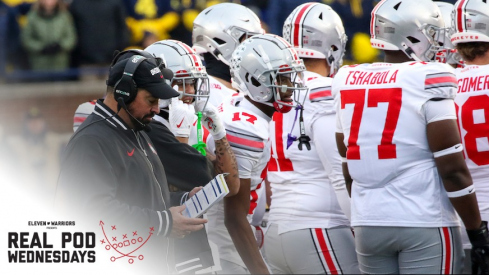 Ryan Day in the huddle during the Michigan game