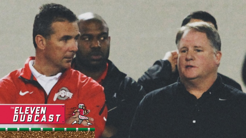Former Ohio State head coach Urban Meyer (left) and current offensive coordinator Chip Kelly (right)