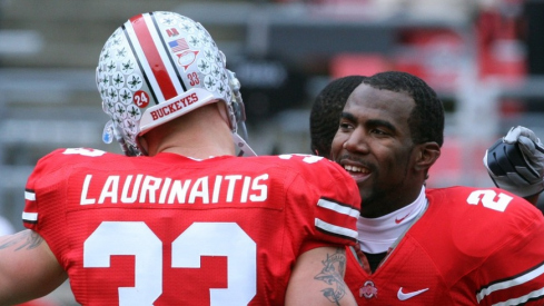 Nov 22, 2008; Columbus, OH, USA; Ohio State Buckeyes linebacker James Laurinaitis (33) cornerback Malcolm Jenkins (2) and running back Chris Wells (28) pre-game against the Michigan Wolverines at Ohio Stadium. Mandatory Credit: Matthew Emmons-USA TODAY Sports