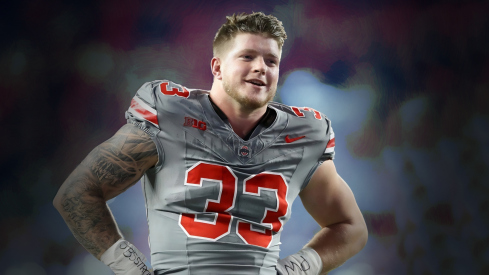 Nov 11, 2023; Columbus, Ohio, USA; Ohio State Buckeyes defensive end Jack Sawyer (33) looks on before the game against the Michigan State Spartans at Ohio Stadium. Mandatory Credit: Joseph Maiorana-USA TODAY Sports