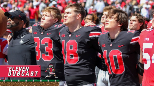 Ohio State quarterbacks Devin Brown (left), Will Howard (middle), and Julian Sayin (right)