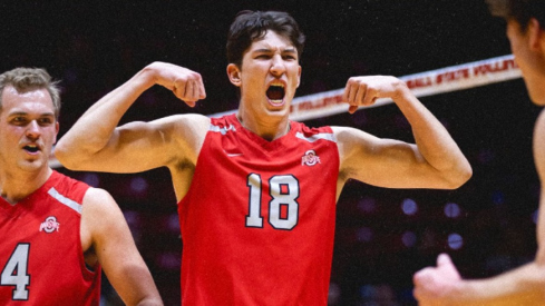 The Ohio State men's volleyball team celebrates its 19th conference title.