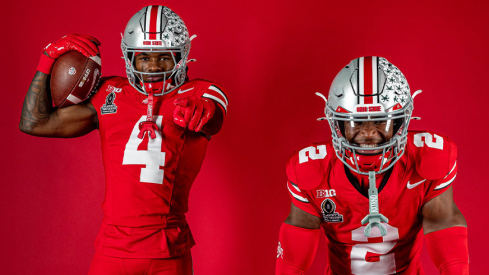 Jeremiah Smith and Caleb Downs show off Ohio State's all-scarlet uniforms
