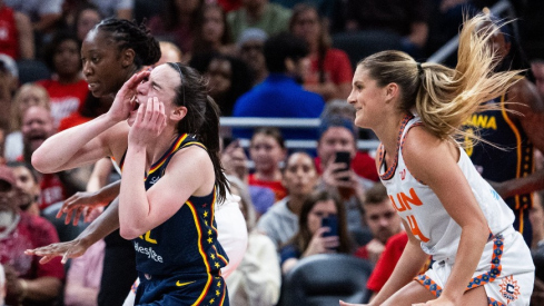Former Iowa Hawkeyes guard Caitlin Clark (left) and former Ohio State Buckeyes guard Jacy Sheldon (right)