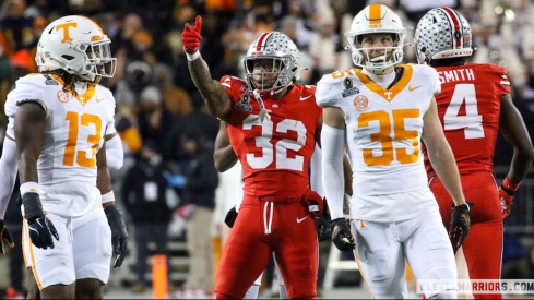 TreVeyon Henderson celebrating during Ohio State’s CFP win over Tennessee